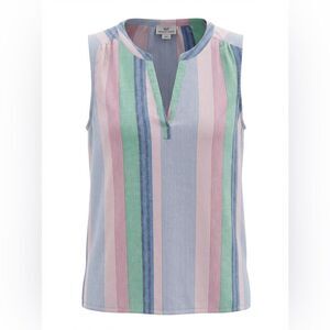 VINEYARD VINES WOMENS MULTICOLORED STRIPED SLEEVELESS LINEN BLEND BLOUSE SIZE L